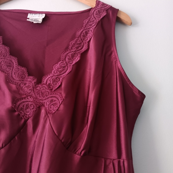 VTG George Claret Wine Burgundy Satin Lace Trim Cami Tank Pleated XL - Picture 4 of 6